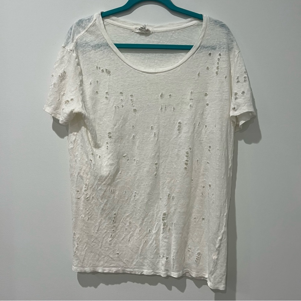 White Distressed Short Sleeve Tee